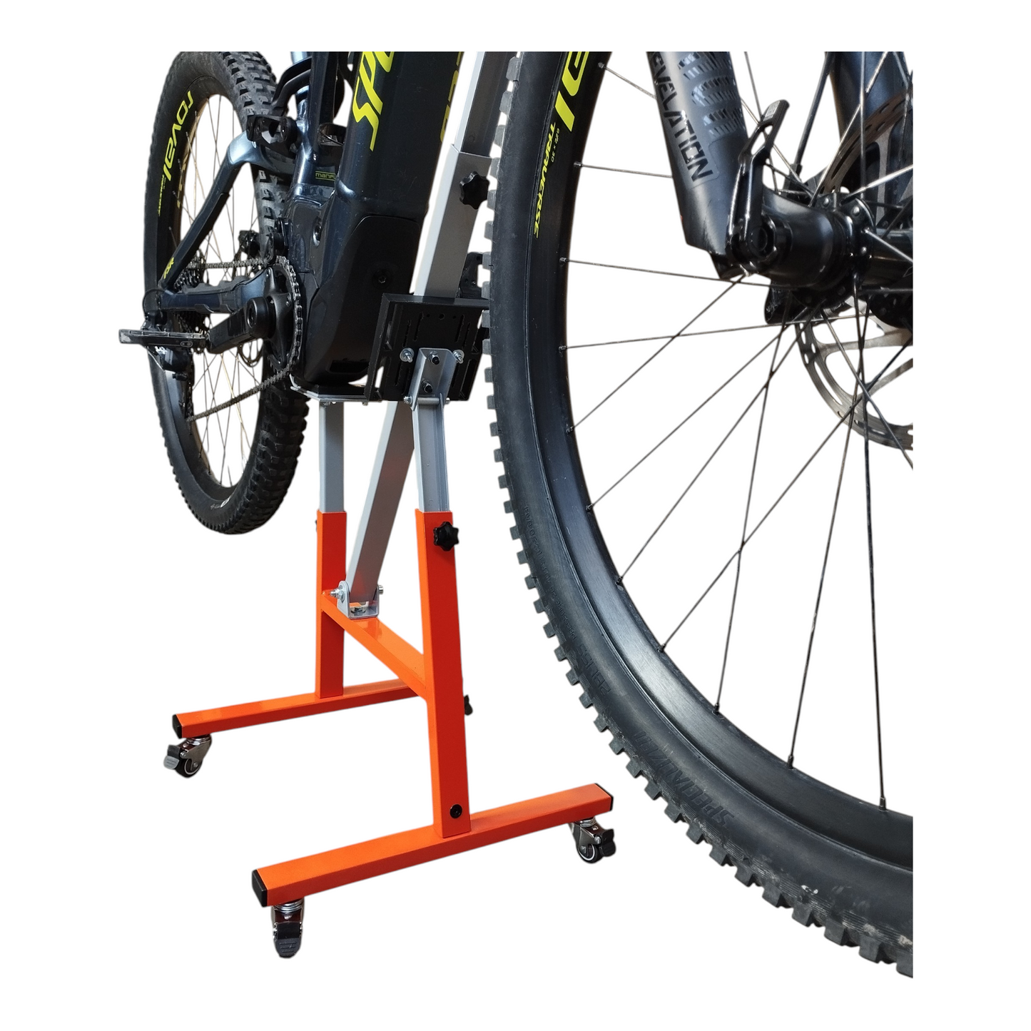 Cavalletto Centrale Manutenzione Bici Emtb E-Bike Universale Regolabile + Ruote. Codice ITA031BLR